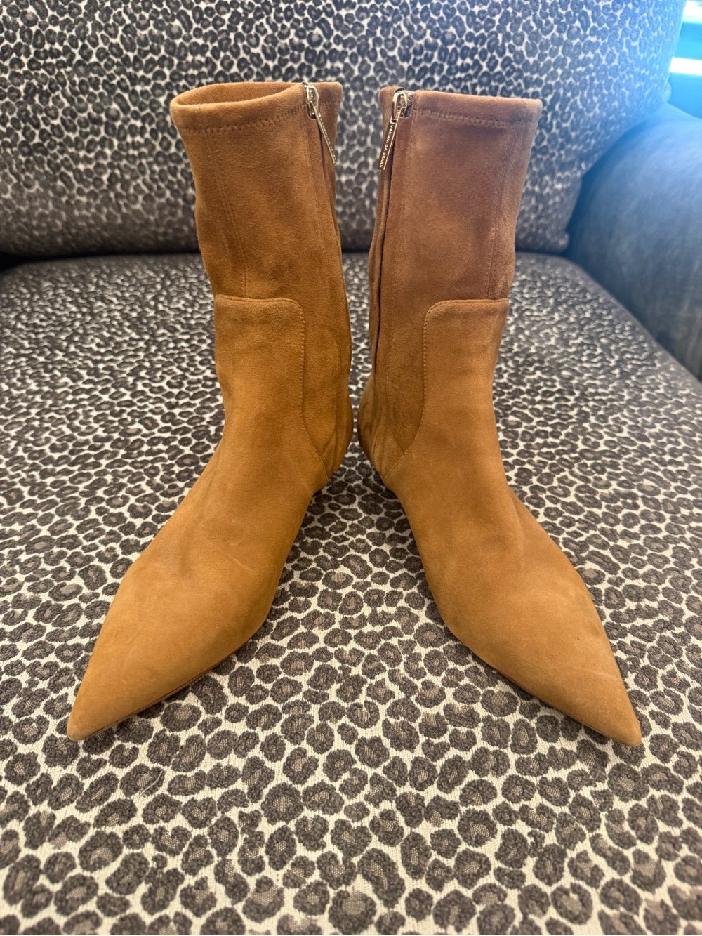 Veronica Beard Tan Suede Pointed Toe Ankle Boots